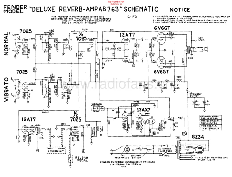 Fender_deluxe_reverb_ab763_schem 电路图 维修原理图.pdf_第1页