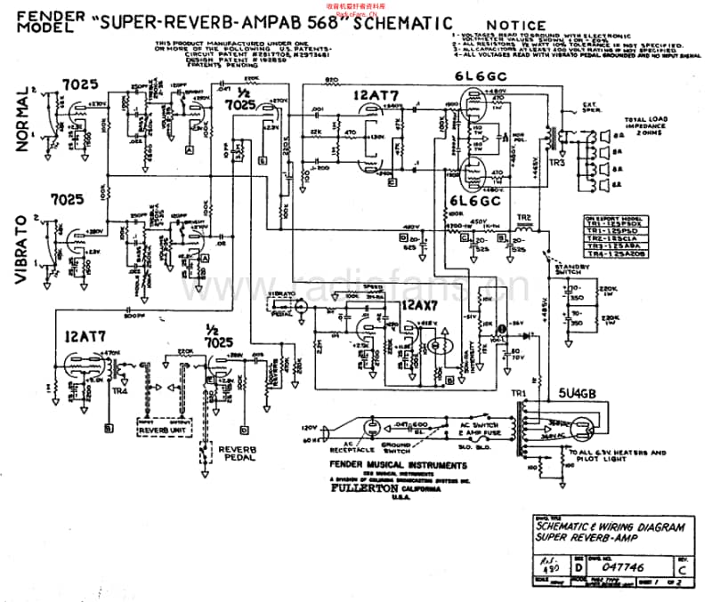 Fender_super_reverb_ab568_schem 电路图 维修原理图.pdf_第1页
