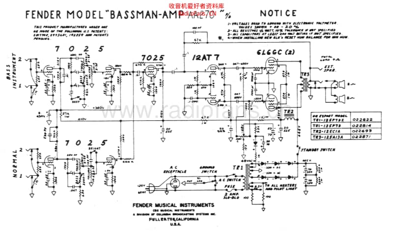 Fender_bassman_aa270_schem 电路图 维修原理图.pdf_第1页