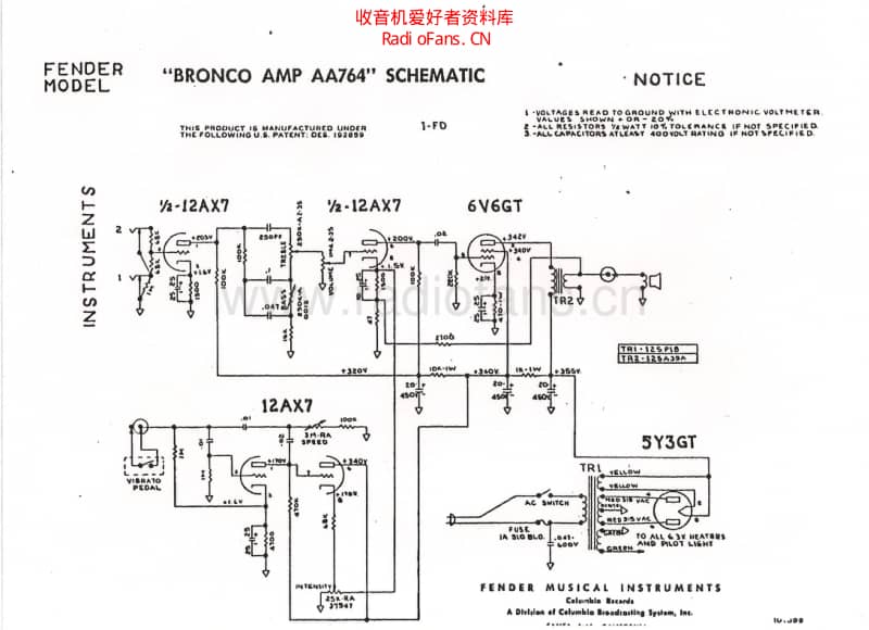 Fender_bronco_aa764_schematic 电路图 维修原理图.pdf_第1页