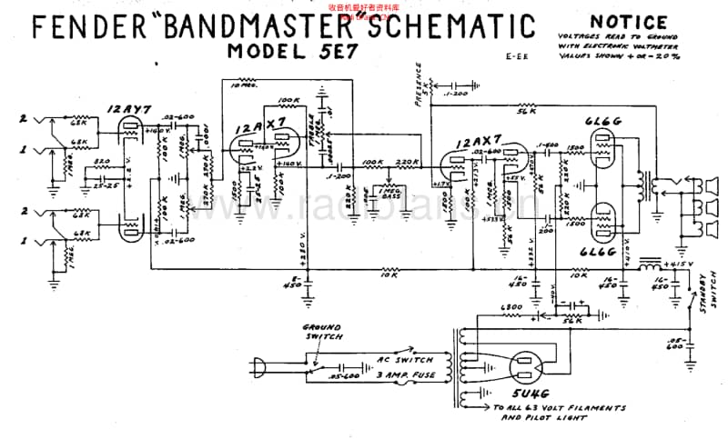 Fender_bandmaster_5e7_schem 电路图 维修原理图.pdf_第1页