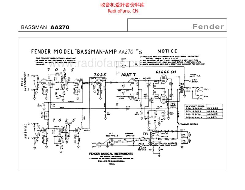 Fender_bassman_aa270 电路图 维修原理图.pdf_第1页