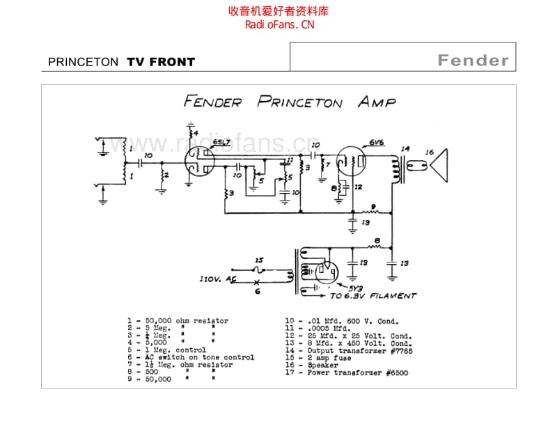 Fender_princeton_tv_front 电路图 维修原理图.pdf_第1页