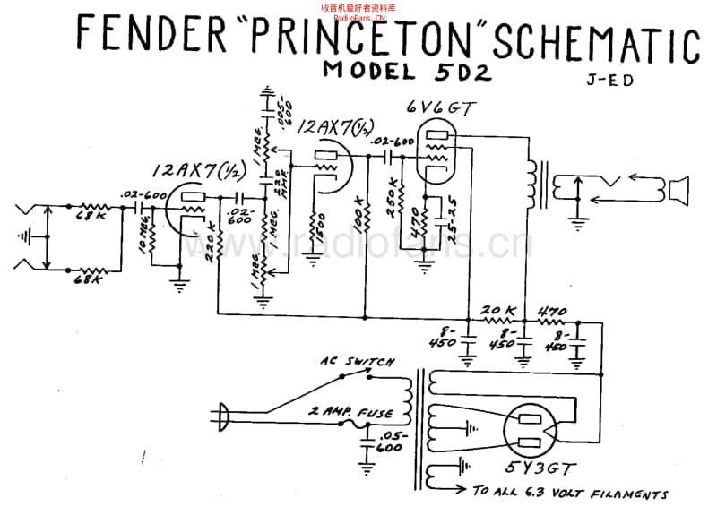 Fender_princeton_5d2_schem 电路图 维修原理图.pdf_第1页