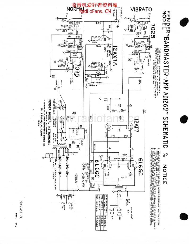 Fender_bandmaster_ad1269 电路图 维修原理图.pdf_第1页