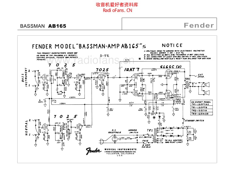 Fender_bassman_ab165 电路图 维修原理图.pdf_第1页