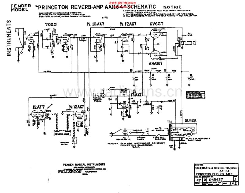 Fender_princeton_reverb_sf_aa1164 电路图 维修原理图.pdf_第1页