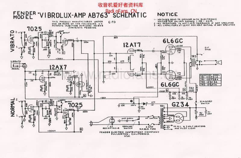 Fender_vibrolux_ab763_schematic 电路图 维修原理图.pdf_第1页