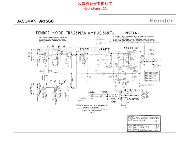 Fender_bassman_ac568 电路图 维修原理图.pdf_第1页
