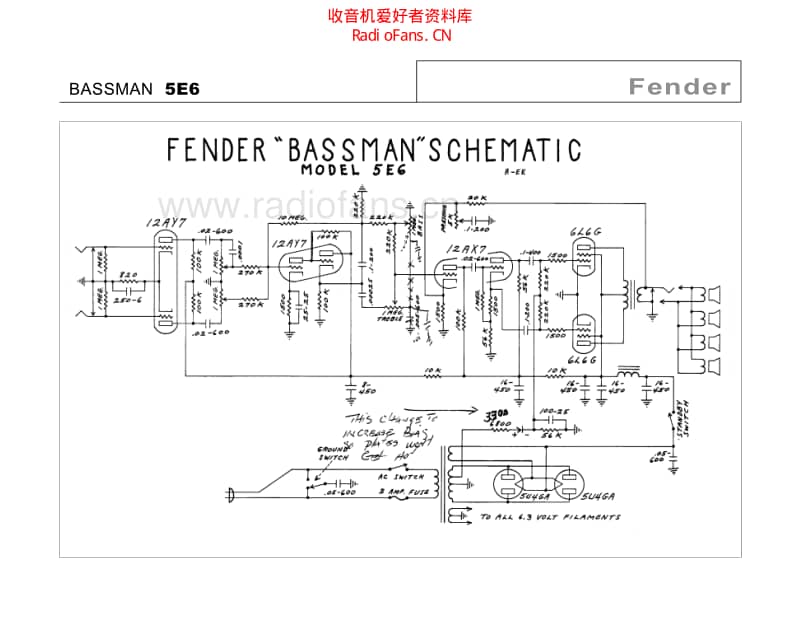 Fender_bassman_5e6 电路图 维修原理图.pdf_第2页