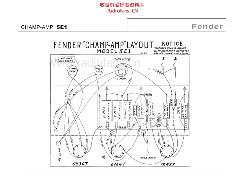 Fender_champ_5e1 电路图 维修原理图.pdf_第1页