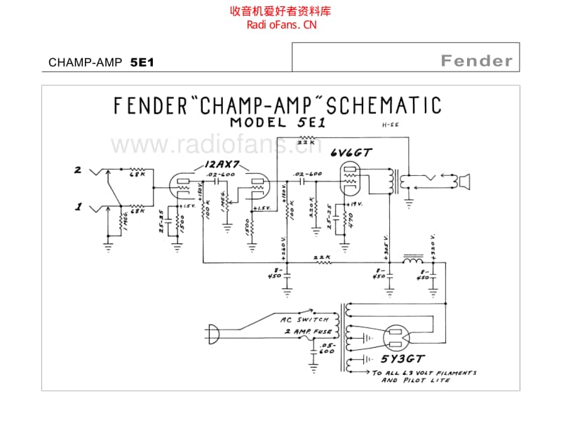 Fender_champ_5e1 电路图 维修原理图.pdf_第2页