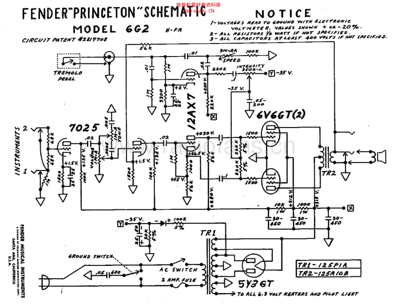 Fender_princeton_6g2_schem 电路图 维修原理图.pdf_第1页