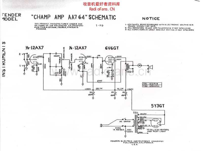 Fender_champ_aa764_schematic 电路图 维修原理图.pdf_第1页