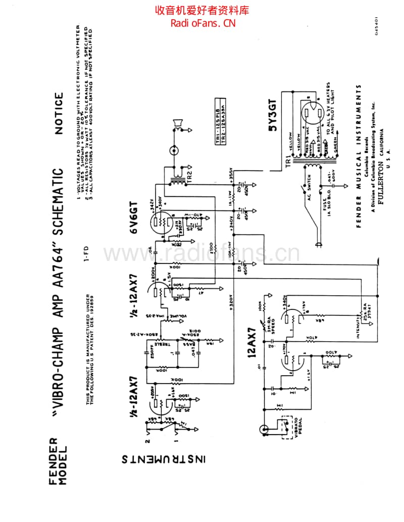 Fender_champ_vibro_aa764_schem 电路图 维修原理图.pdf_第1页