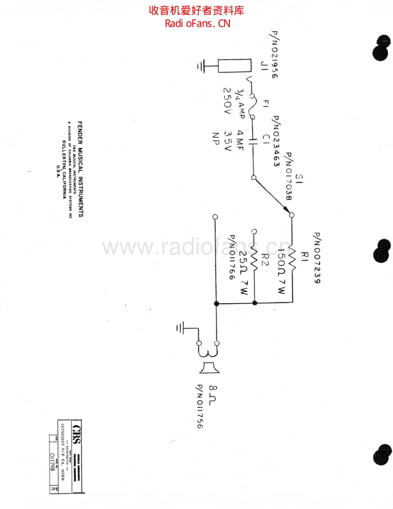 Fender_pa_horn_crossover 电路图 维修原理图.pdf_第1页