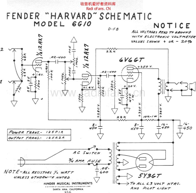Fender_harvard_6g10_schem 电路图 维修原理图.pdf_第1页