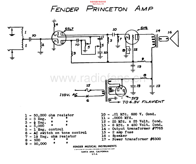 Fender_princeton 电路图 维修原理图.pdf_第1页