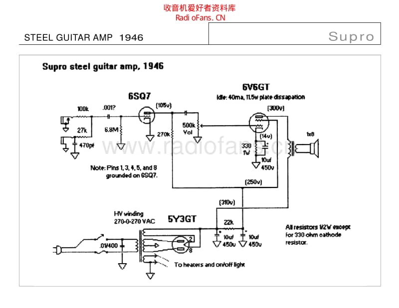 Supro_steel_guitar_amp_1946 电路图 维修原理图.pdf_第1页