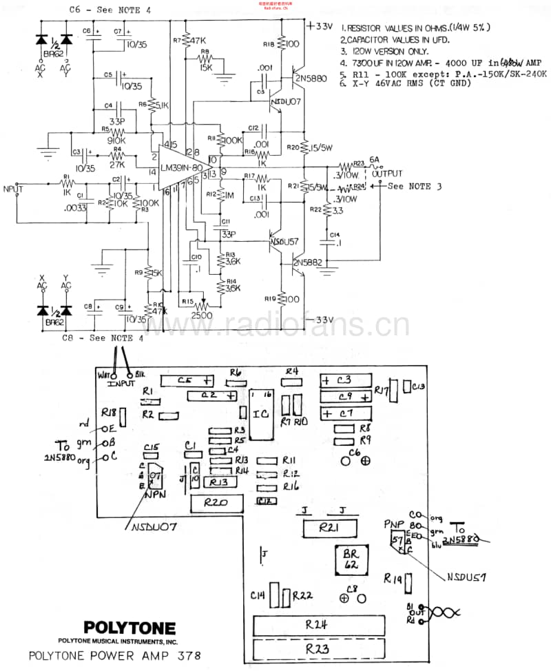 Polytone_378_lm391_2n5880_5882_power_amp_schematic 电路图 维修原理图.pdf_第1页