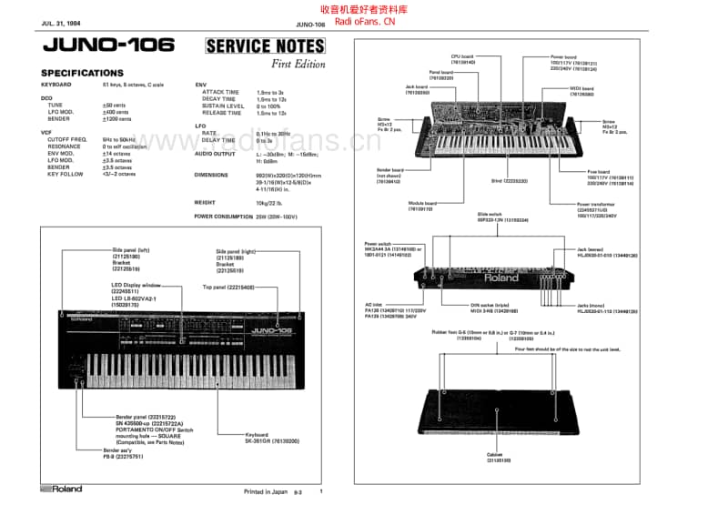 Roland_juno_106_service_manual 电路图 维修原理图.pdf_第1页