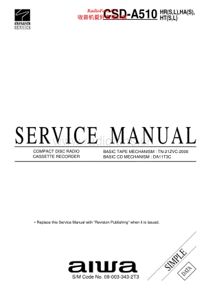 Aiwa Cd Stereo Cassette Recorder Csd-A510 Parts & Service 电路图.pdf